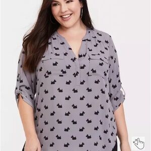 Torrid Scottie Dog Print Blouse | Size 2 | NWOT | Roll-Tab Sleeves